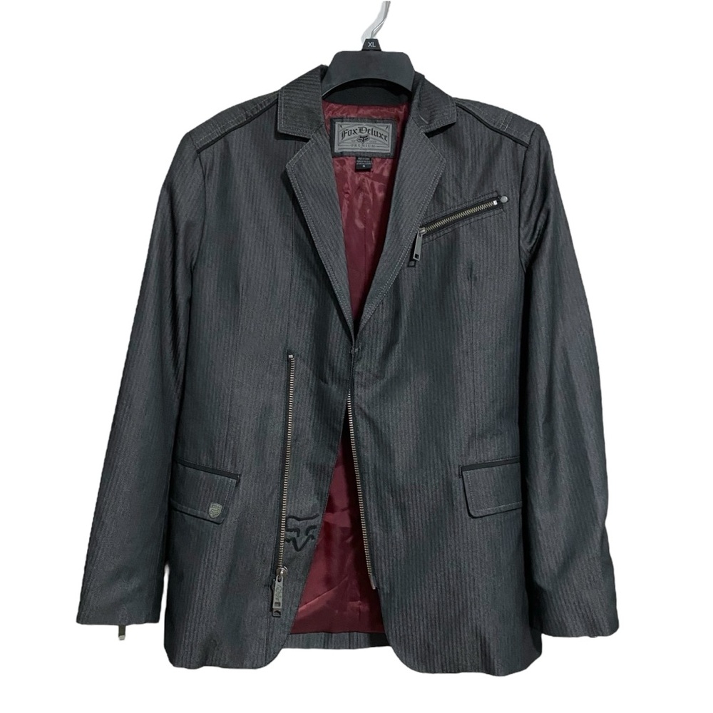 Fox Racing Deluxe Pinstripe Charcoal Gray Blazer Jacket Men's Punk Skater Sz S - Picture 3 of 14